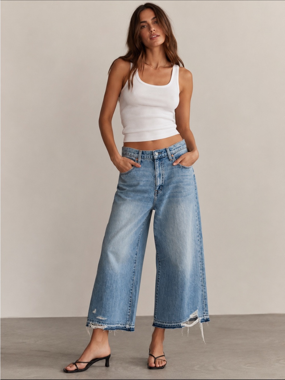 Pistola Loretta High Rise Wide Leg Ankle Raw Hemline Jeans Size 28